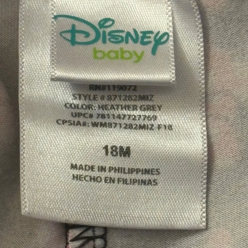 Disney Baby Minnie Mouse 2-Piece Outfit Size 18M Gray & Red Peplum Top + Bow EUC